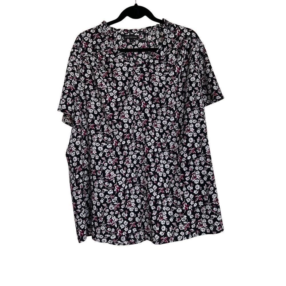 Lane Bryant Top Womens Size 20 Black White Floral Print Cotton Short Sleeve